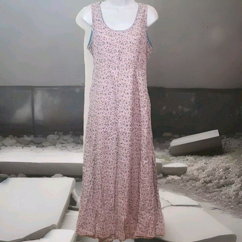 April Cornell LG Pink Floral Pintuck Pockets Cottage Core Cotton Belted Sundress